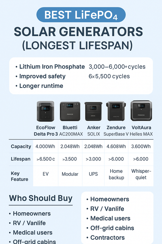 Best LiFePO₄ Solar Generators (Longest-Lasting Power You Can Buy)