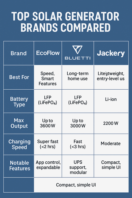 Top Solar Generator Brands Compared: EcoFlow vs Bluetti vs Jackery (2025 Guide)