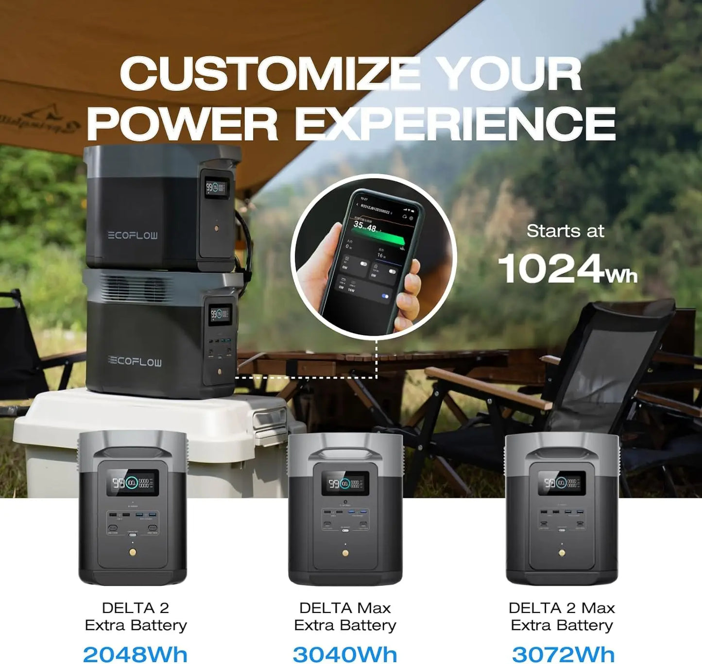 ECOFLOW Portable Power Station DELTA 2, 950Wh/1024Wh LiFePO4 (LFP) Battery, - Free Shipping